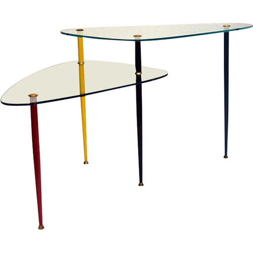 Vintage Arlecchino coffee table in metal and crystal by Edoardo Poli for Vitrex, Italy 1960
