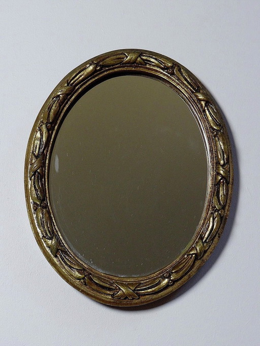 Small Oval Wall Mirror Antique Gilded Wood