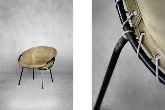 Image 1 of Vintage Mid-Century German Modern Earthy Green Suede Circle Balloon Chair By Lusch Erzeugnis For Lusch & Co, 1960S