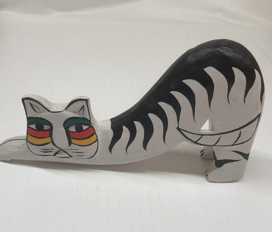 Image 1 of Laurel Burch Hand-Painted Wooden Elongated Cat