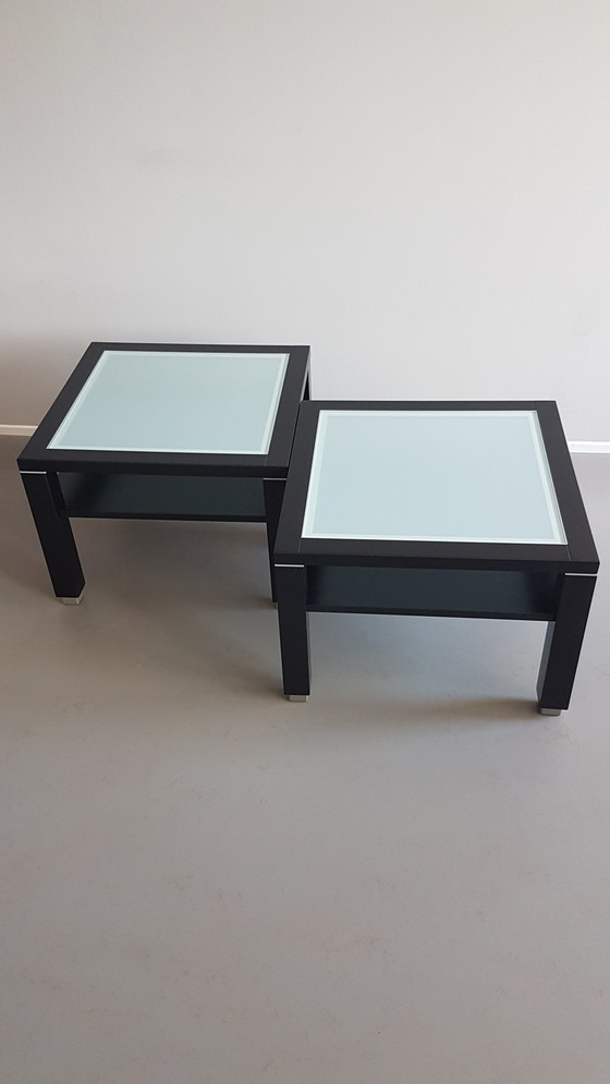 Image 1 of 2 Design Coffee Tables 1990s Solid Beech Black With White Frosted Glass Top
