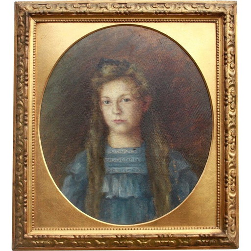 Retrato de niña vintage en marco de estuco, sur de Alemania, 1900