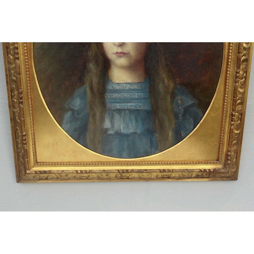 Retrato de niña vintage en marco de estuco, sur de Alemania, 1900