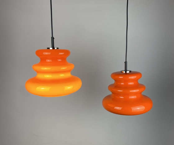 Image 1 of Lámpara colgante Ah 1 de cristal naranja transparente de Peill y Putzler, 1960