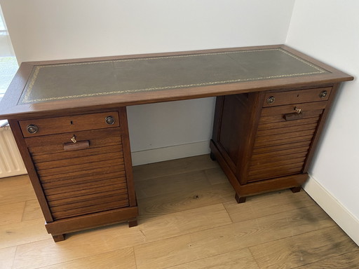 Antique Desk With Leather Top, Shutters And Drawers (D60 X B160 X H82)