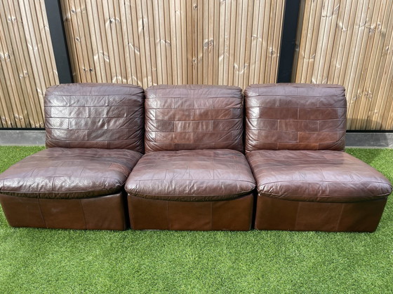 Image 1 of Patchwork Midcentury Leather Bench