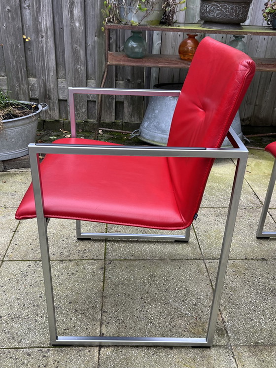 Image 1 of 4x Arco Frame Xl Red Leather Designer Chairs