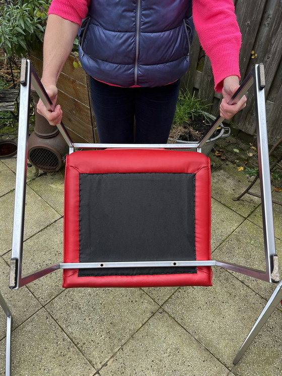 Image 1 of 4x Arco Frame Xl Red Leather Designer Chairs