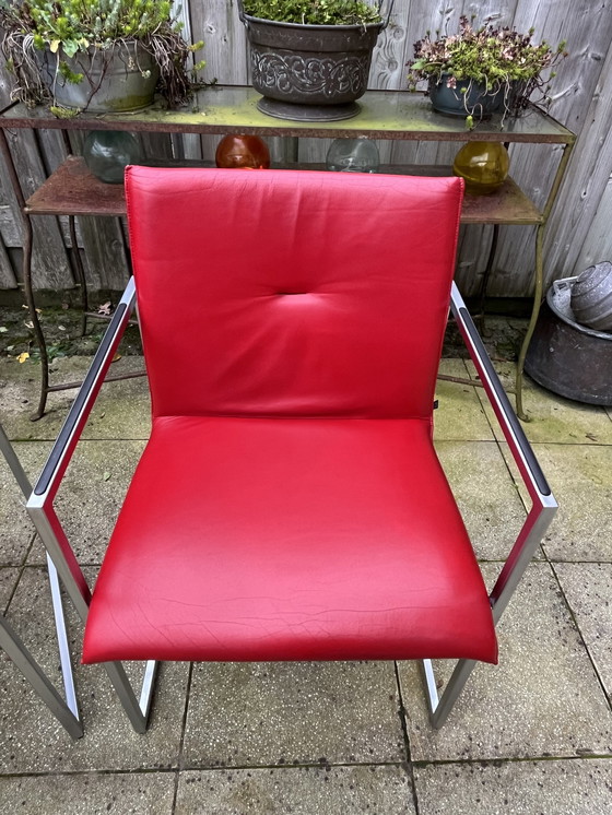 Image 1 of 4x Arco Frame Xl Red Leather Designer Chairs