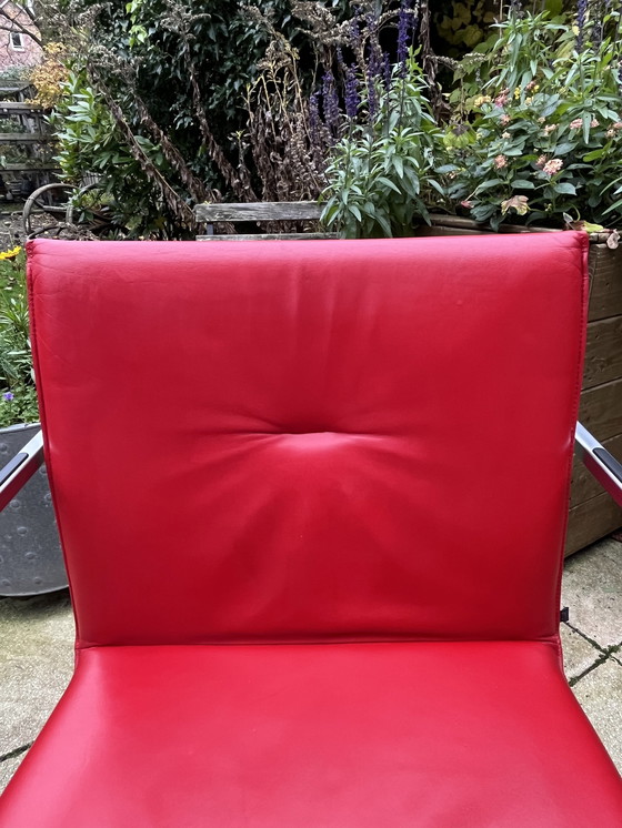 Image 1 of 4x Arco Frame Xl Red Leather Designer Chairs