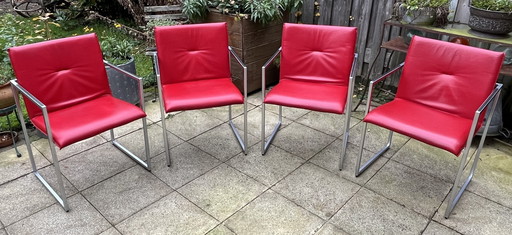 4x Arco Frame Xl Red Leather Designer Chairs