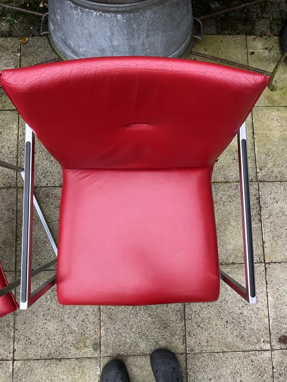 Image 1 of 4x Arco Frame Xl Red Leather Designer Chairs