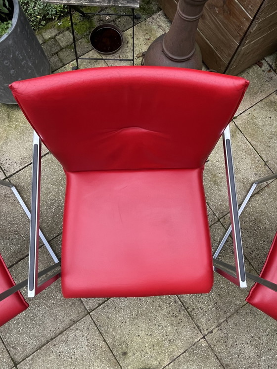 Image 1 of 4x Arco Frame Xl Red Leather Designer Chairs