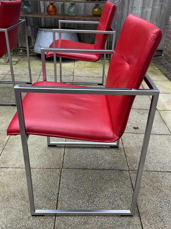 Image 1 of 4x Arco Frame Xl Red Leather Designer Chairs