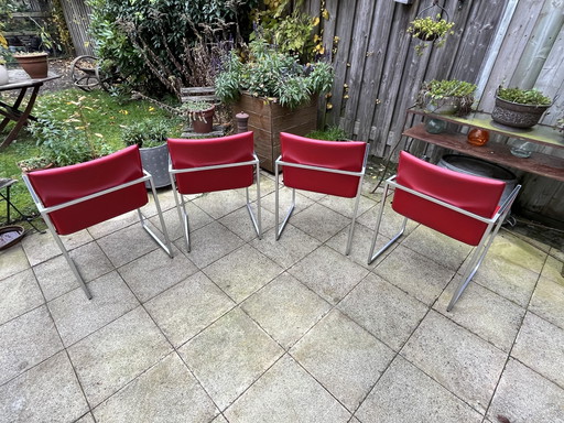 4x Arco Frame Xl Red Leather Designer Chairs