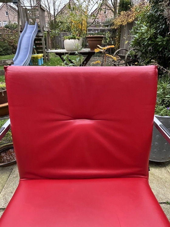 Image 1 of 4x Arco Frame Xl Red Leather Designer Chairs