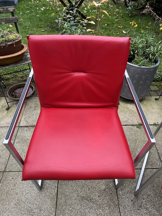 Image 1 of 4x Arco Frame Xl Red Leather Designer Chairs