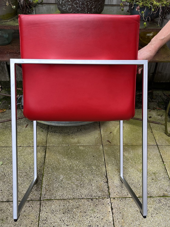 Image 1 of 4x Arco Frame Xl Red Leather Designer Chairs