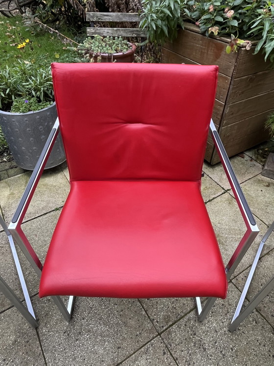 Image 1 of 4x Arco Frame Xl Red Leather Designer Chairs