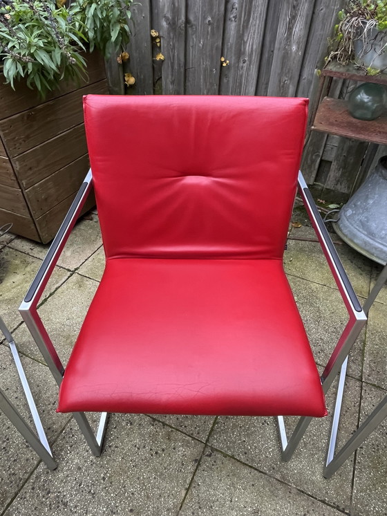 Image 1 of 4x Arco Frame Xl Red Leather Designer Chairs