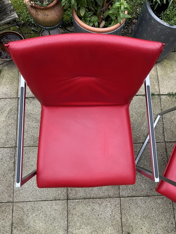 Image 1 of 4x Arco Frame Xl Red Leather Designer Chairs