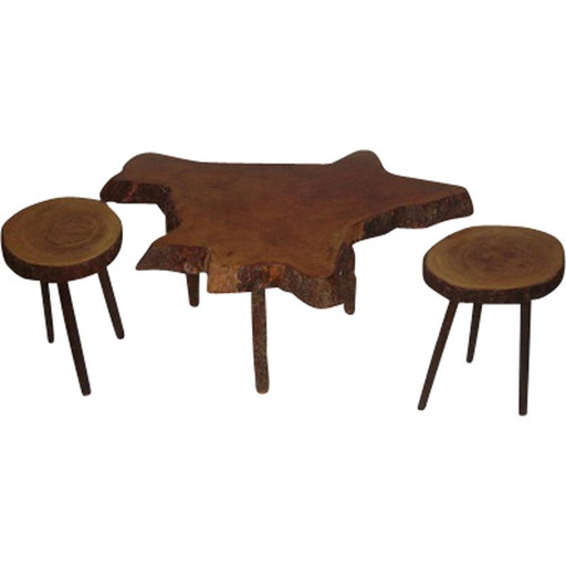 Vintage mahogany brutalist coffee table, 1970