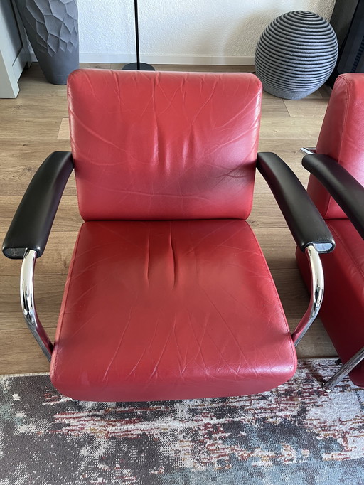 Leolux Scylla 2 Pieces Red Leather with Black Armrest