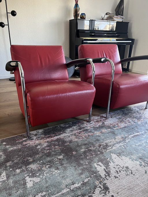 Leolux Scylla 2 Pieces Red Leather with Black Armrest