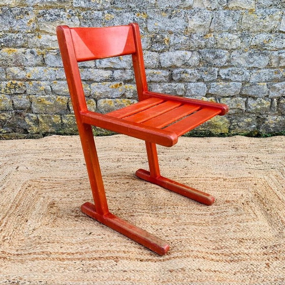 Image 1 of Set di 4 sedie rosse in legno vintage