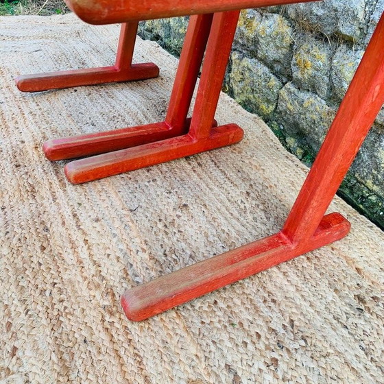Image 1 of Set di 4 sedie rosse in legno vintage