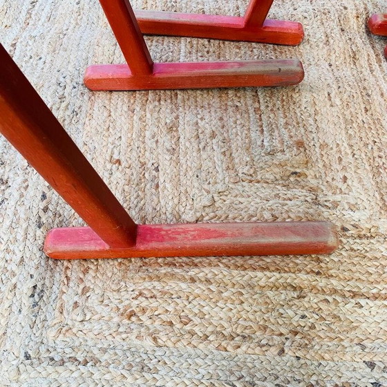 Image 1 of Set di 4 sedie rosse in legno vintage