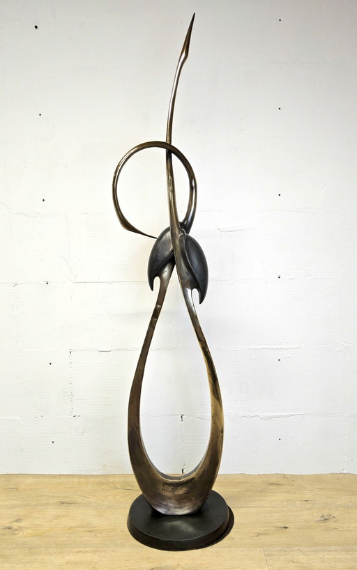 Vintage Lithuanian 50s Art Deco Brass Crane Sculpture Boris Lovet-Lorski (Entwined Cranes Sculpture)