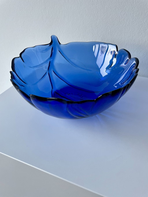 Bowl Leaf Shape Blue Glass