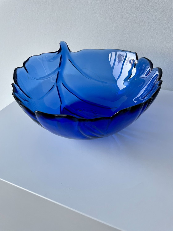 Image 1 of Bowl Leaf Shape Blue Glass