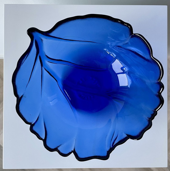 Image 1 of Bowl Leaf Shape Blue Glass