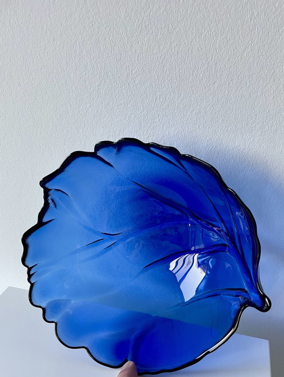 Image 1 of Bowl Leaf Shape Blue Glass