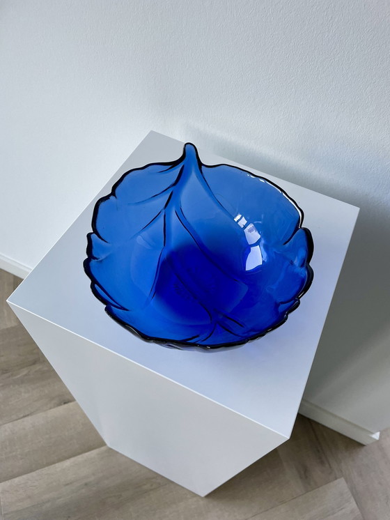 Image 1 of Bowl Leaf Shape Blue Glass