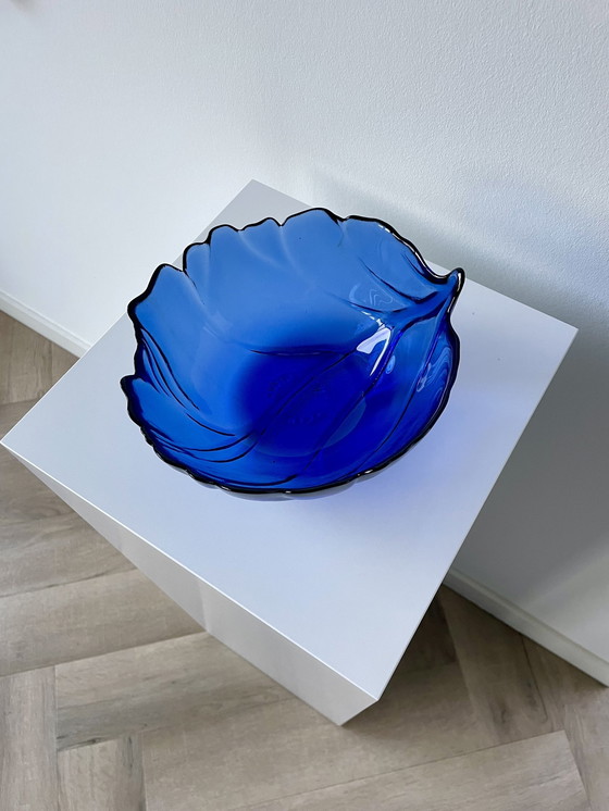 Image 1 of Bowl Leaf Shape Blue Glass