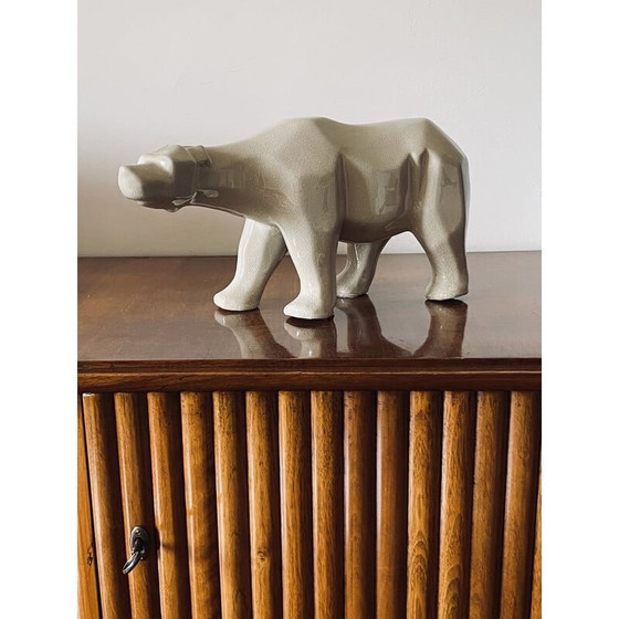 Image 1 of Orso polare cubista vintage in stile crackle di L e V Ceram, Francia 1970