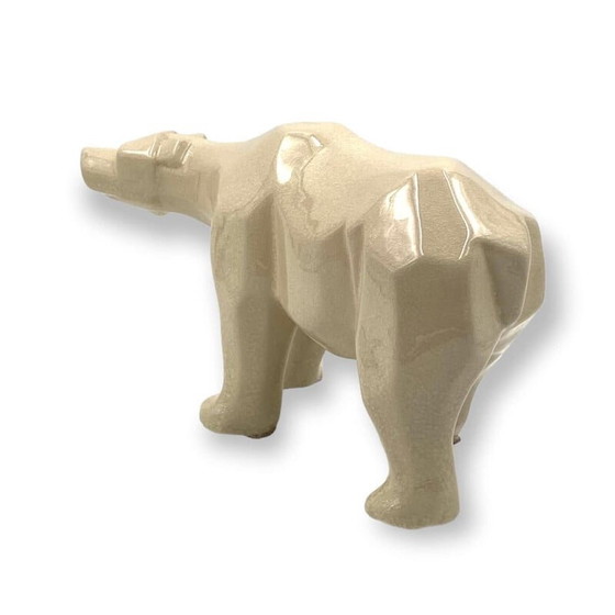 Image 1 of Orso polare cubista vintage in stile crackle di L e V Ceram, Francia 1970