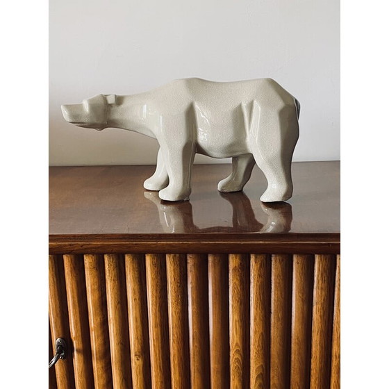 Image 1 of Orso polare cubista vintage in stile crackle di L e V Ceram, Francia 1970