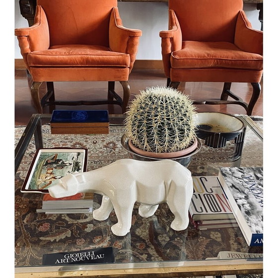 Image 1 of Orso polare cubista vintage in stile crackle di L e V Ceram, Francia 1970