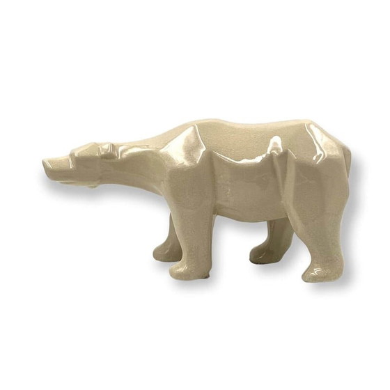 Image 1 of Orso polare cubista vintage in stile crackle di L e V Ceram, Francia 1970