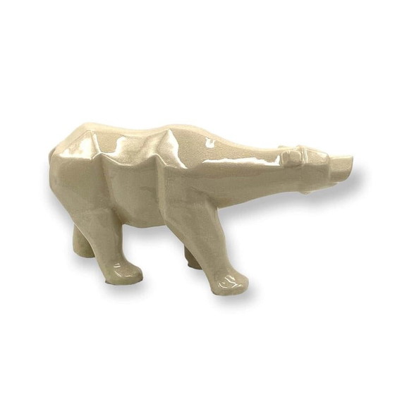 Image 1 of Orso polare cubista vintage in stile crackle di L e V Ceram, Francia 1970