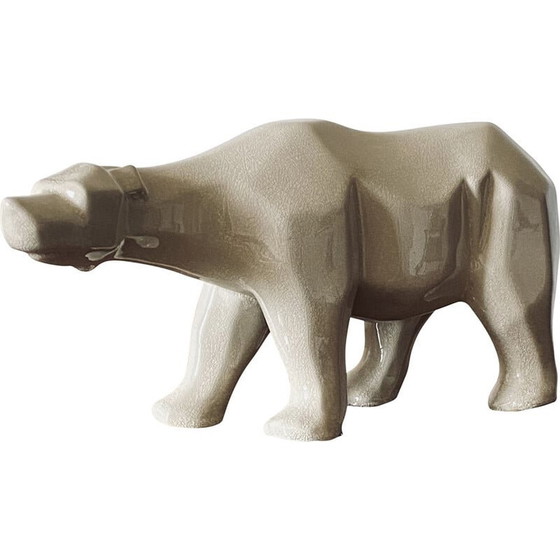 Image 1 of Orso polare cubista vintage in stile crackle di L e V Ceram, Francia 1970