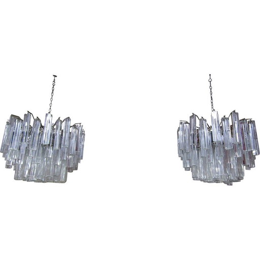 Pair of vintage Venini trilobed chandeliers, 1970