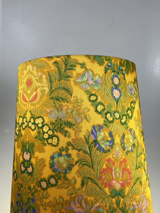 Image 1 of Table Lamp, Blue Earthenware Base, Flowered Shade. Germany 1980'S