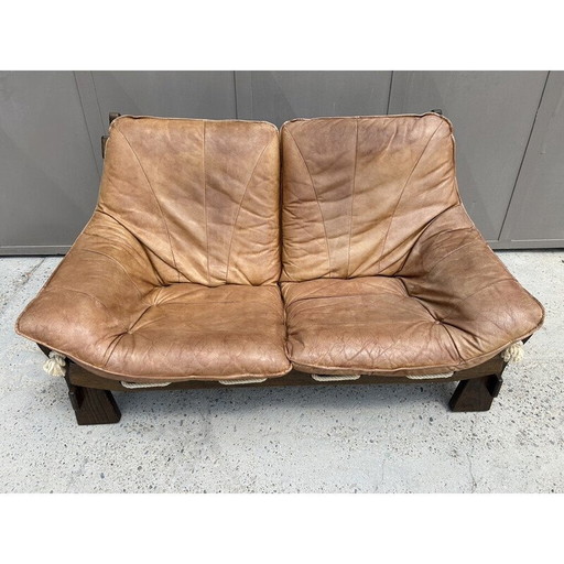 Vintage 2-seater elm sofa with rope seam, Germany 1960