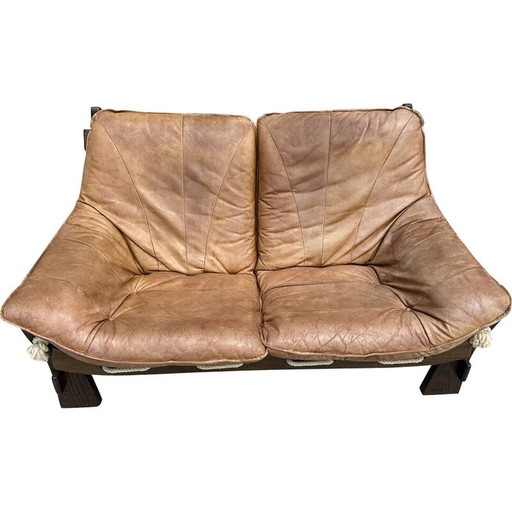 Vintage 2-seater elm sofa with rope seam, Germany 1960