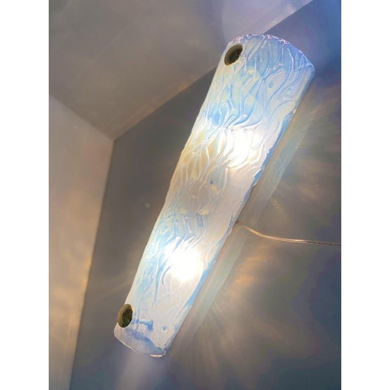 Image 1 of Set Of Two Italian Opalino Murano Glass Wall Sconces In Mid-Century Modern Style